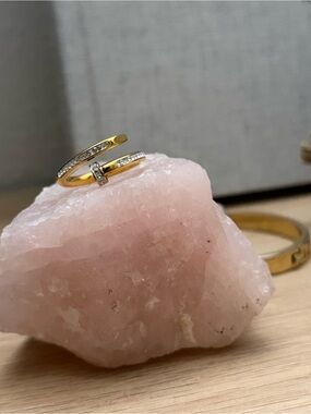 Gold T-Bar Pave Crystal Open Ring - Gold